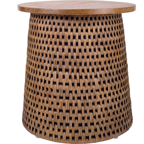 Kamari Side End Table in Rattan & Canary Brown Black Washed Wood